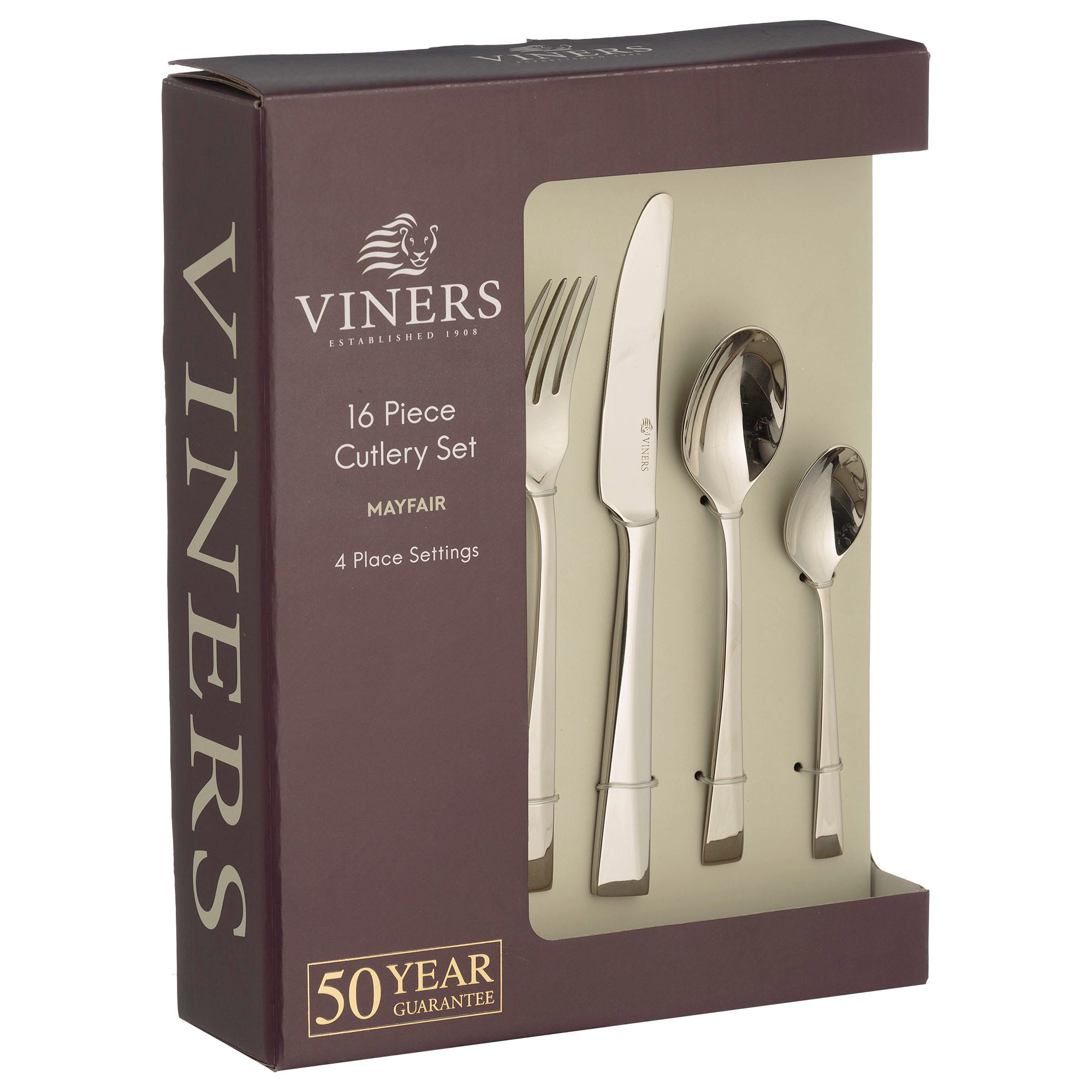 Viners Mayfair 44 Piece 18/10 Stainless Steel Premium Wooden Canteen Cutlery Set 